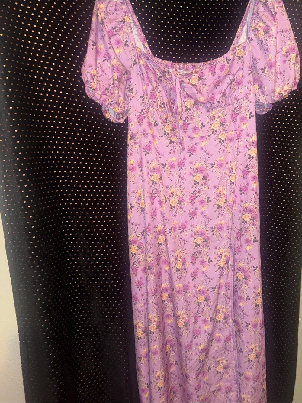 Lavender Floral Puff-Sleeve Maxi Dress - Women Dresses Maxi
